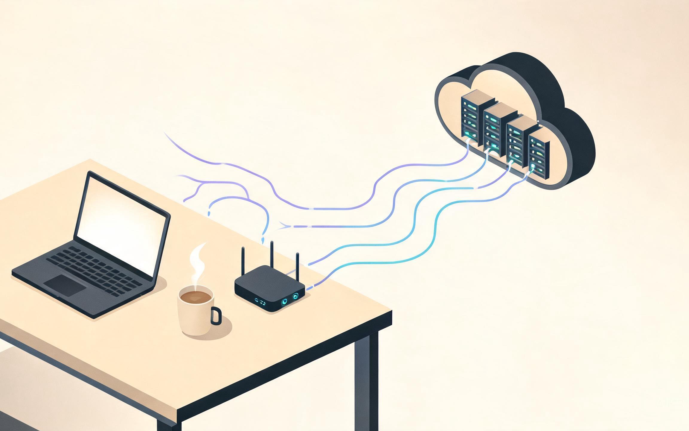 Subnet routers — coffee, router, laptop, cloud