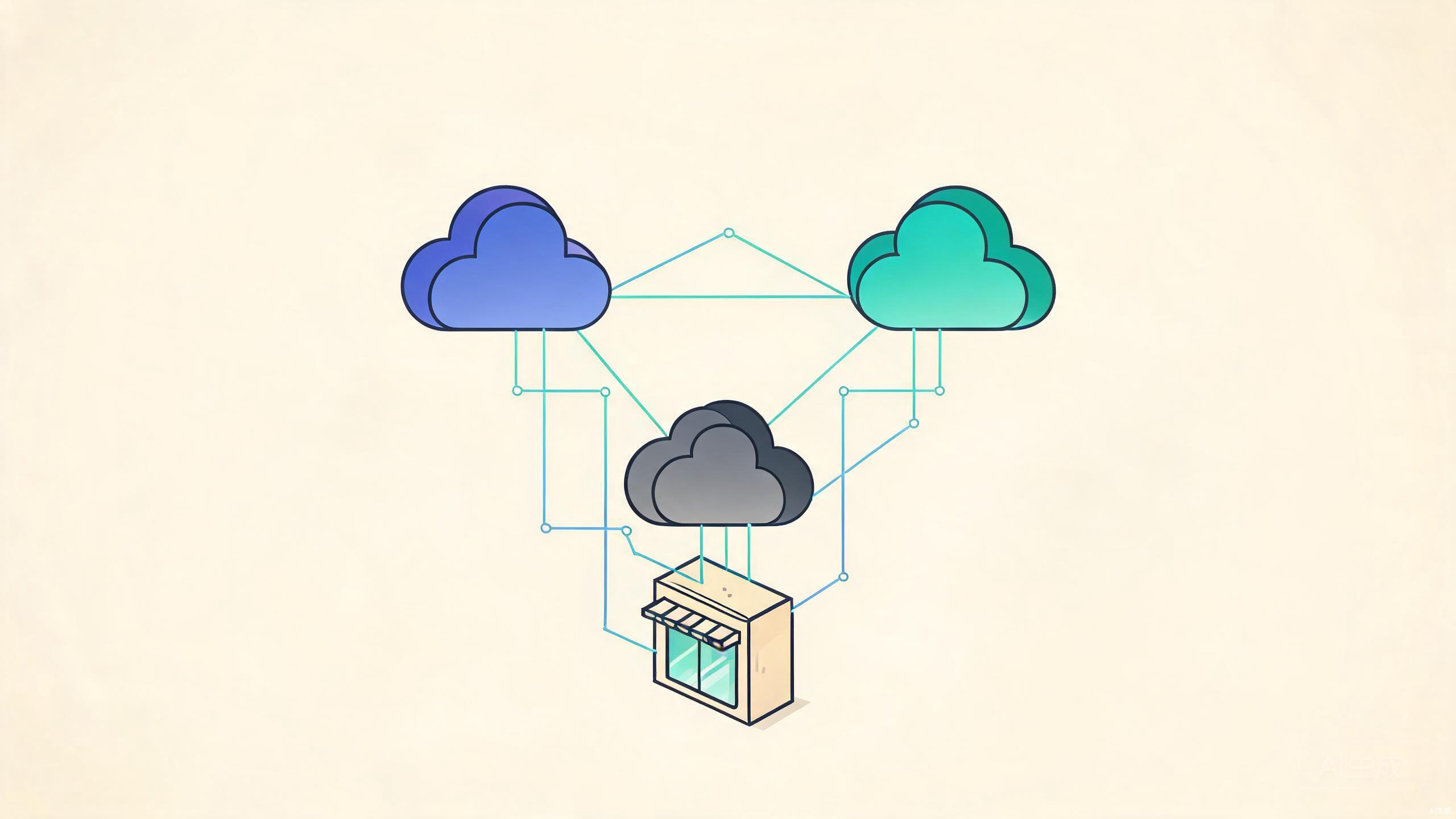 Mercari — three clouds linked into one mesh over a marketplace