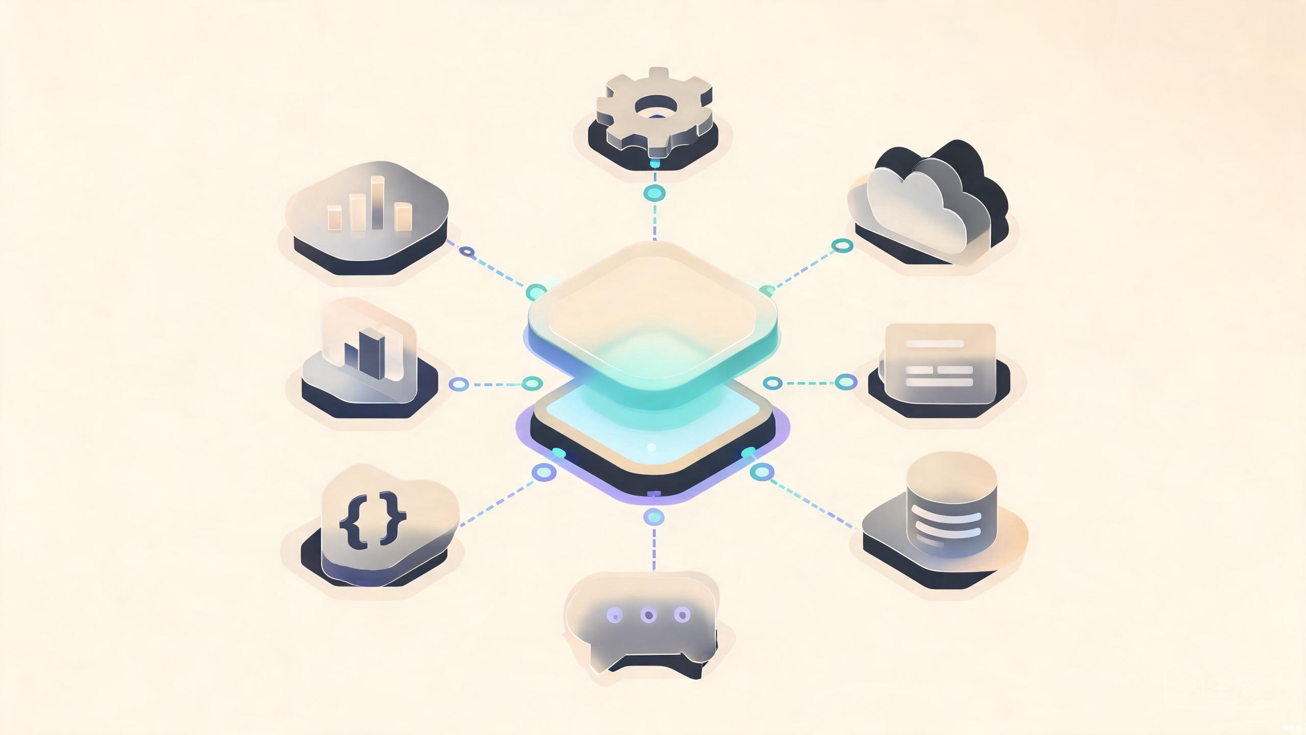 Abstract tool tiles plugging into one central hub